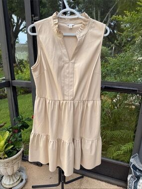 Cato creme/beige faux leather Sleeveless Tiered Midi Dress